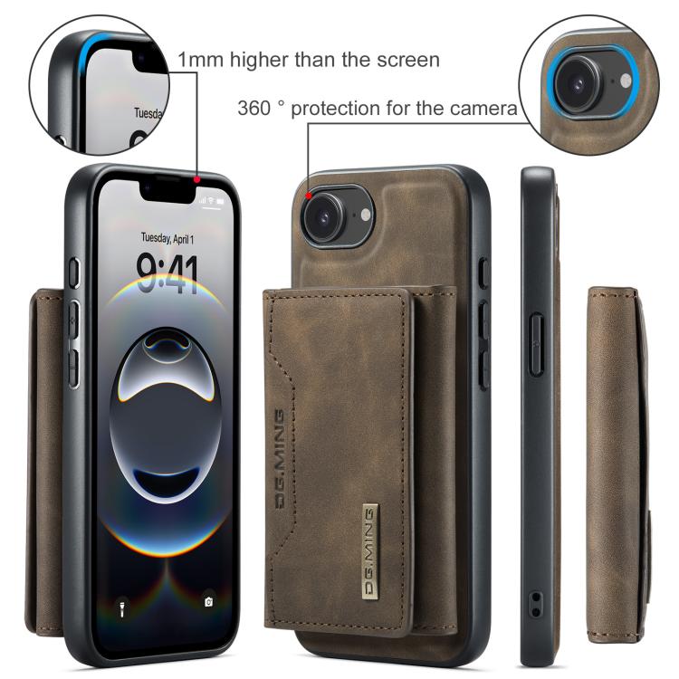 For iPhone 16e DG.MING M2 Series 3-Fold Card Bag Wallet Leather Phone Case(Coffee) - free shipping - PMc TechLife - Order now!