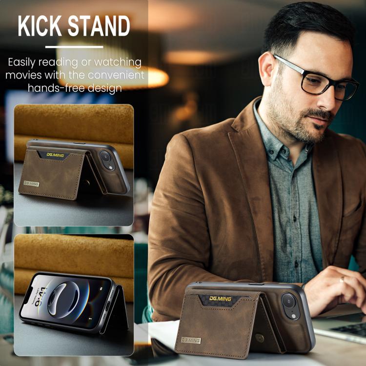 For iPhone 16e DG.MING M2 Series 3-Fold Card Bag Wallet Leather Phone Case(Coffee) - free shipping - PMc TechLife - Order now!