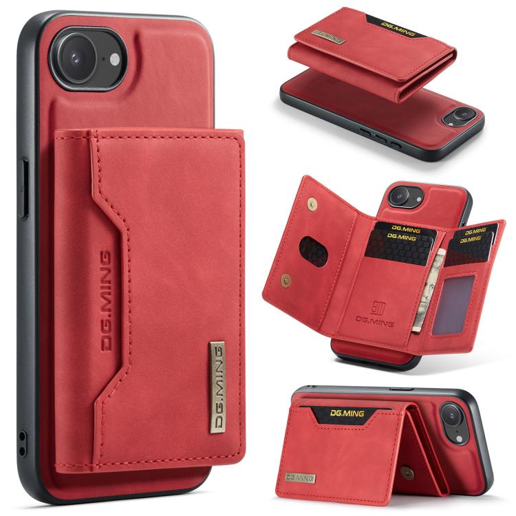 For iPhone 16e DG.MING M2 Series 3-Fold Card Bag Wallet Leather Phone Case(Red) - free shipping - PMc TechLife - Order now!