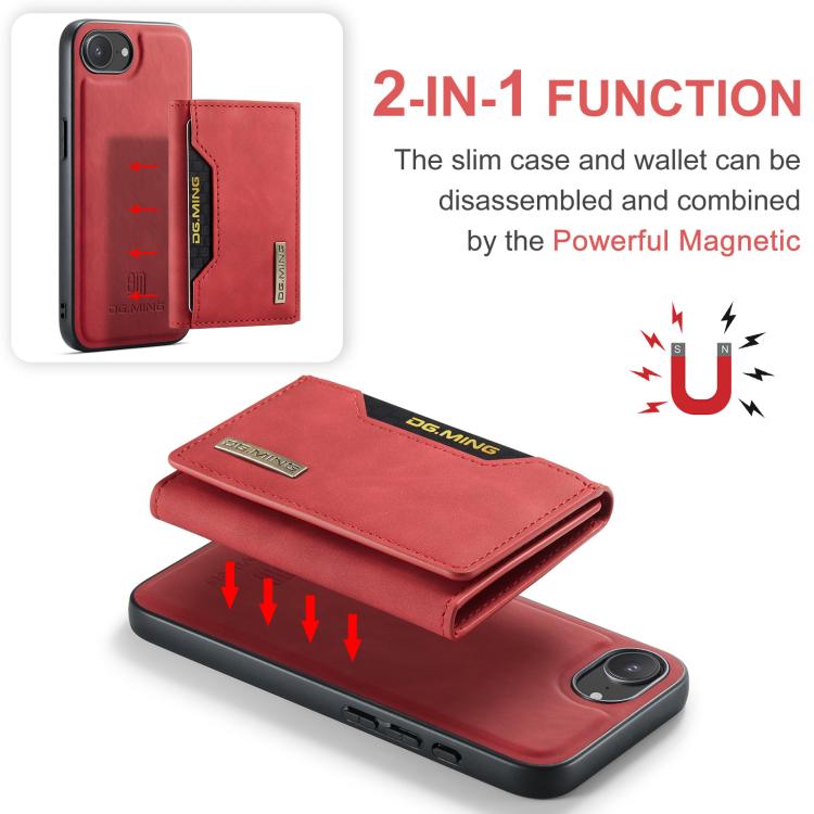 For iPhone 16e DG.MING M2 Series 3-Fold Card Bag Wallet Leather Phone Case(Red) - free shipping - PMc TechLife - Order now!
