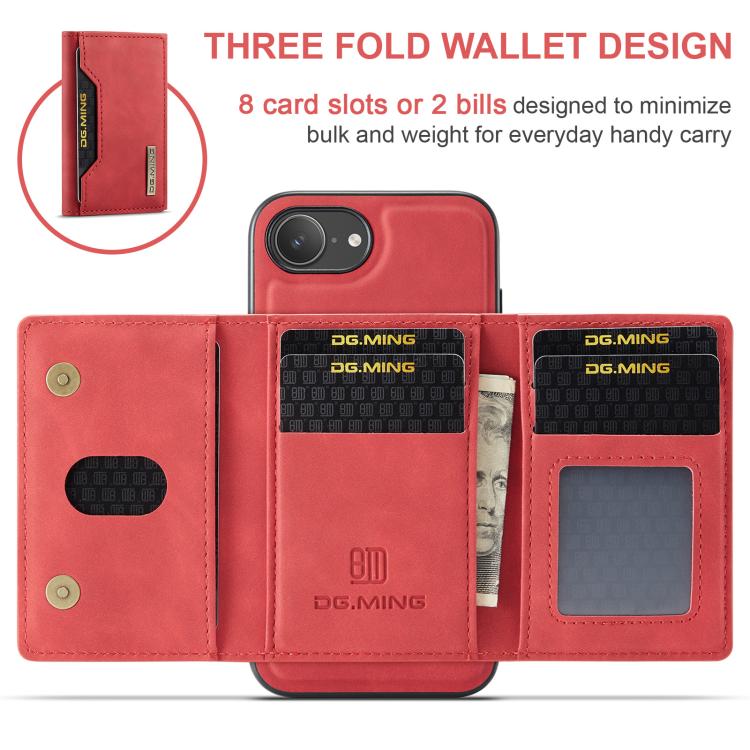 For iPhone 16e DG.MING M2 Series 3-Fold Card Bag Wallet Leather Phone Case(Red) - free shipping - PMc TechLife - Order now!