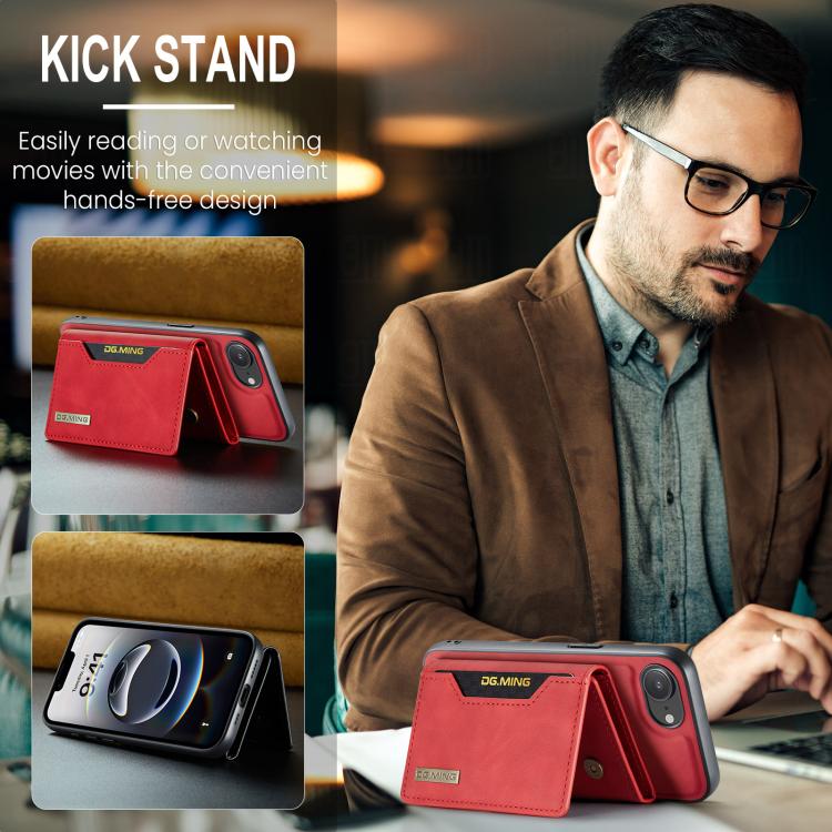For iPhone 16e DG.MING M2 Series 3-Fold Card Bag Wallet Leather Phone Case(Red) - free shipping - PMc TechLife - Order now!
