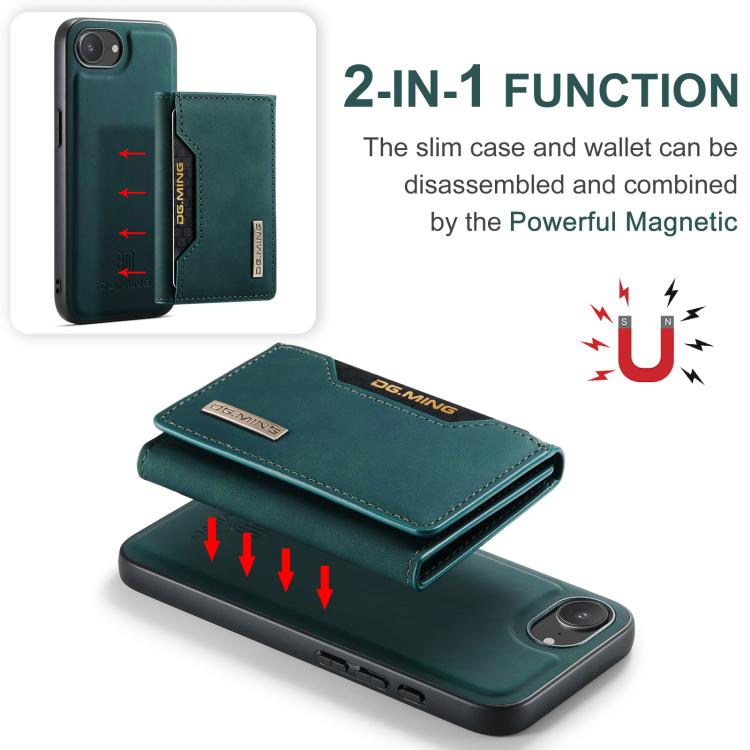 For iPhone 16e DG.MING M2 Series 3-Fold Card Bag Wallet Leather Phone Case(Green) - free shipping - PMc TechLife - Order now!