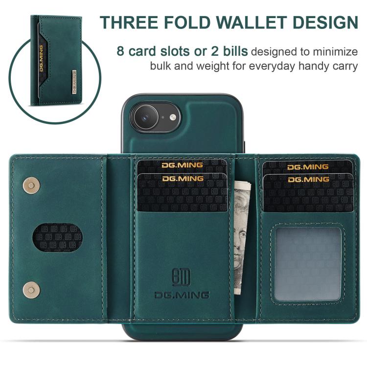 For iPhone 16e DG.MING M2 Series 3-Fold Card Bag Wallet Leather Phone Case(Green) - free shipping - PMc TechLife - Order now!