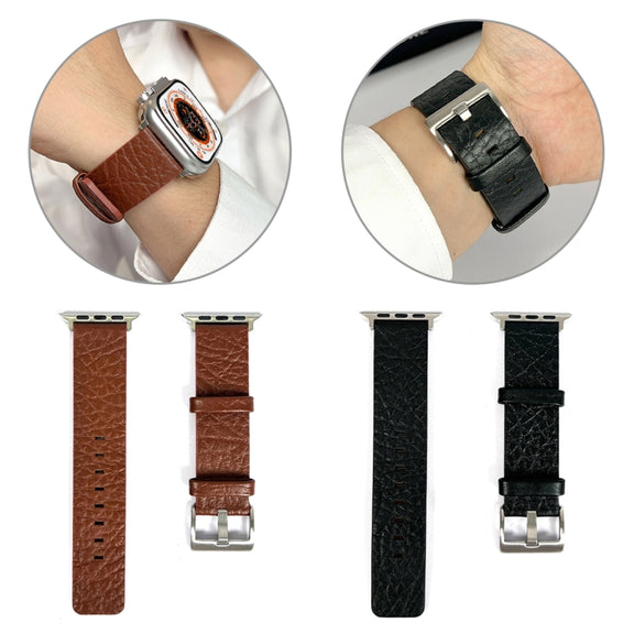 For Apple Watch Ultra 2 49mm Buffalo Leather Watch Band(Black)