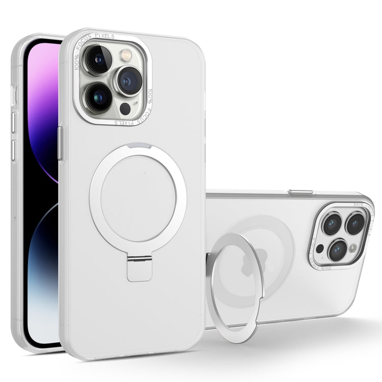 For iPhone 15 Pro MagSafe Metal Holder Frosted Translucent Phone Case(White) - iPhone 15 Pro Cases by PMC TechLife | Online Shopping South Africa | PMC TechLife
