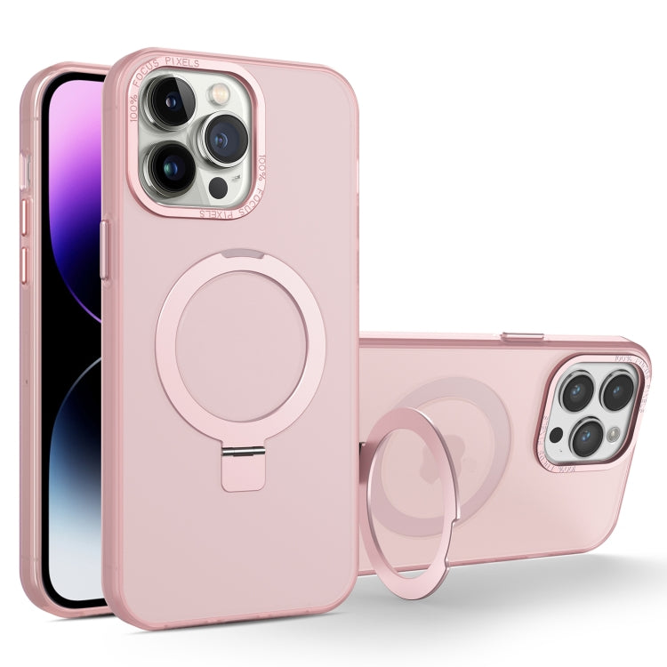 For iPhone 15 Pro MagSafe Metal Holder Frosted Translucent Phone Case(Pink) - iPhone 15 Pro Cases by PMC TechLife | Online Shopping South Africa | PMC TechLife