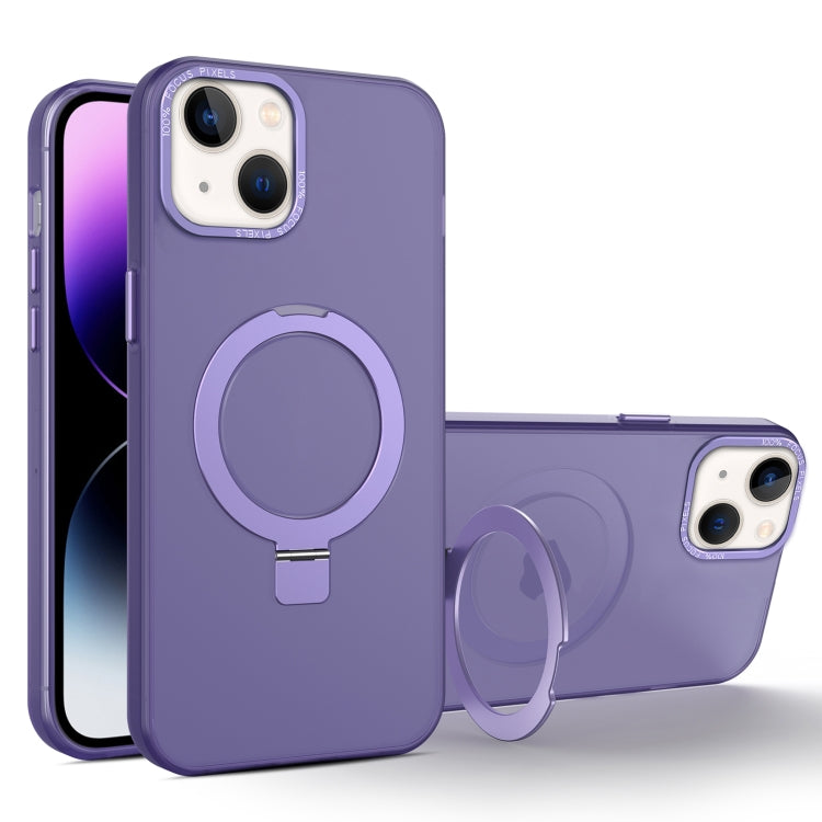 For iPhone 15 Plus MagSafe Metal Holder Frosted Translucent Phone Case(Dark Purple) - iPhone 15 Plus Cases by PMC TechLife | Online Shopping South Africa | PMC TechLife