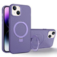 For iPhone 15 Plus MagSafe Metal Holder Frosted Translucent Phone Case(Dark Purple) - iPhone 15 Plus Cases by PMC TechLife | Online Shopping South Africa | PMC TechLife
