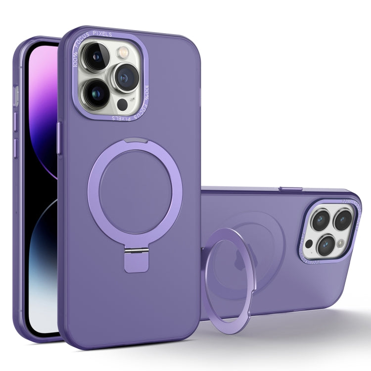 For iPhone 14 Pro Max MagSafe Metal Holder Frosted Translucent Phone Case(Dark Purple) - iPhone 14 Pro Max Cases by PMC TechLife | Online Shopping South Africa | PMC TechLife
