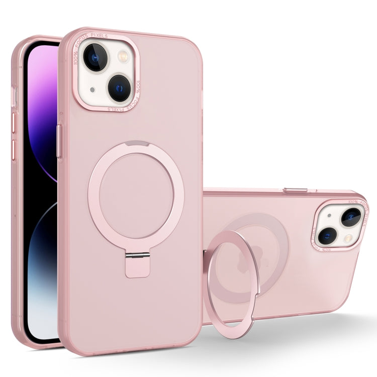 For iPhone 13 MagSafe Metal Holder Frosted Translucent Phone Case(Pink) - iPhone 13 Cases by PMC TechLife | Online Shopping South Africa | PMC TechLife | Buy Now Pay Later Mobicred