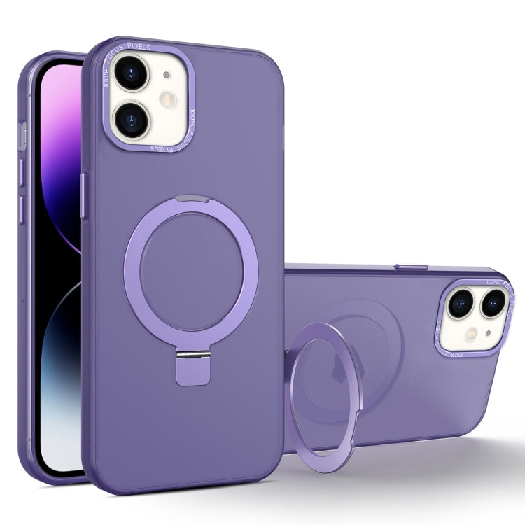 For iPhone 12 / 12 Pro MagSafe Metal Holder Frosted Translucent Phone Case(Dark Purple) - iPhone 12 / 12 Pro Cases by PMC TechLife | Online Shopping South Africa | PMC TechLife