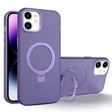 For iPhone 12 / 12 Pro MagSafe Metal Holder Frosted Translucent Phone Case(Dark Purple) - iPhone 12 / 12 Pro Cases by PMC TechLife | Online Shopping South Africa | PMC TechLife