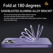 For iPhone 15 Plus MagSafe Metal Holder Frosted Translucent Phone Case(Dark Purple)