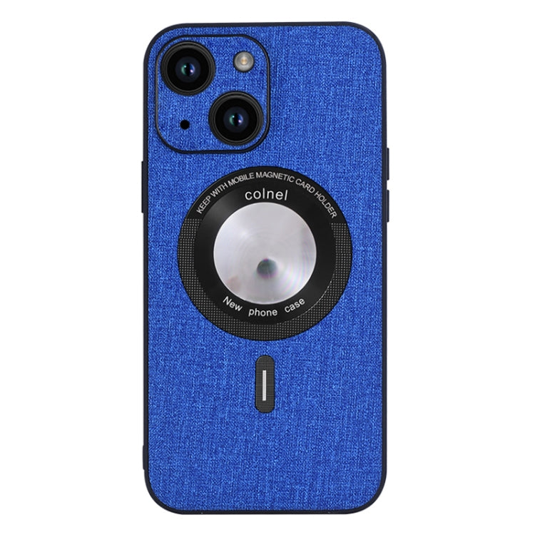 For iPhone 15 Cloth Texture MagSafe Magnetic PU Phone Case(Dark Blue) - iPhone 15 Cases by PMC TechLife | Online Shopping South Africa | PMC TechLife