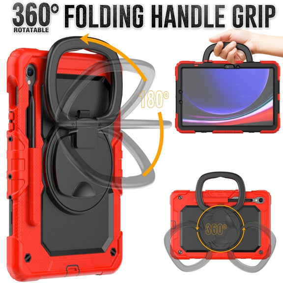 For Samsung Galaxy Tab S9 D Type Silicone Hybrid PC Tablet Case with Handle Holder(Red)