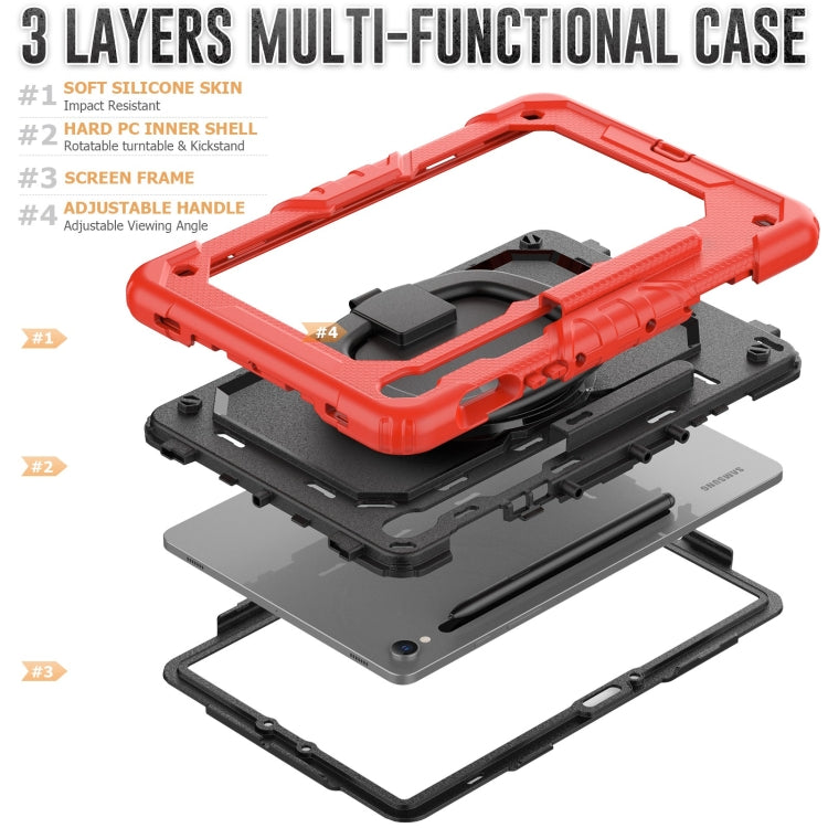 For Samsung Galaxy Tab S9 D Type Silicone Hybrid PC Tablet Case with Handle Holder(Red)