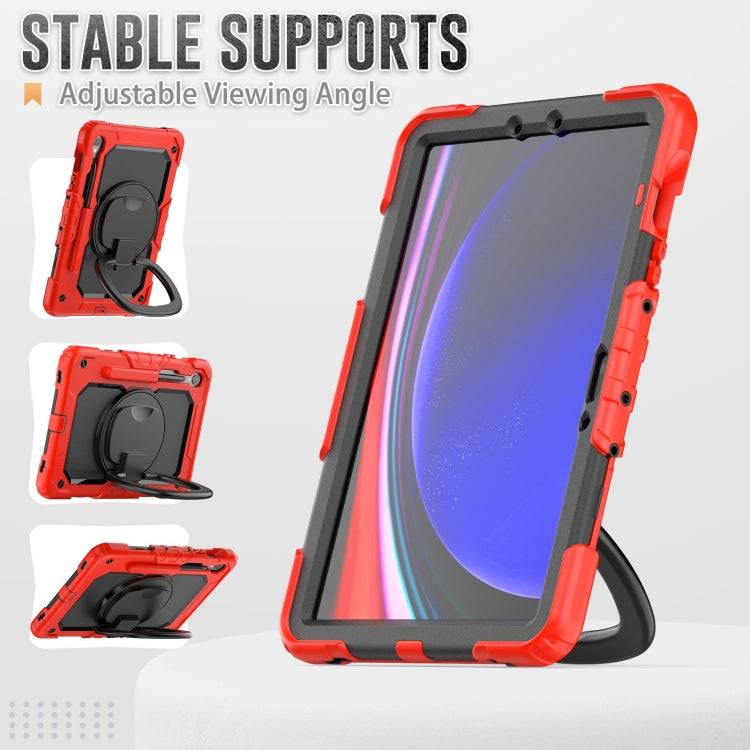 For Samsung Galaxy Tab S9 D Type Silicone Hybrid PC Tablet Case with Handle Holder(Red)