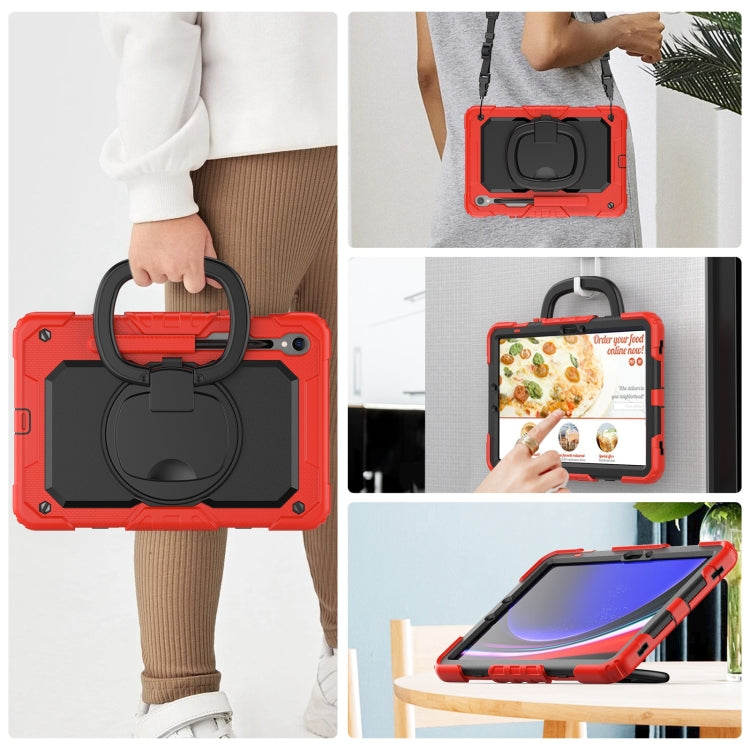 For Samsung Galaxy Tab S9 D Type Silicone Hybrid PC Tablet Case with Handle Holder(Red)