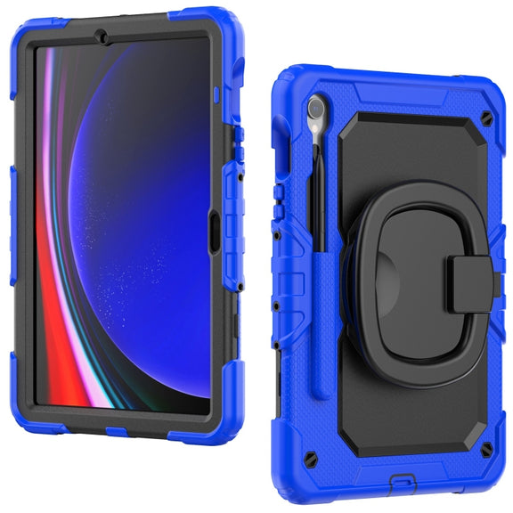 For Samsung Galaxy Tab S9 D Type Silicone Hybrid PC Tablet Case with Handle Holder(Blue)