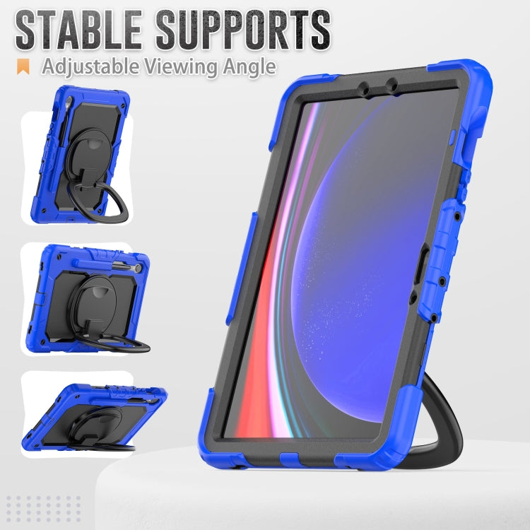 For Samsung Galaxy Tab S9 D Type Silicone Hybrid PC Tablet Case with Handle Holder(Blue)