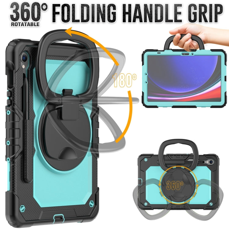 For Samsung Galaxy Tab S9 D Type Silicone Hybrid PC Tablet Case with Handle Holder(Light Blue PC)