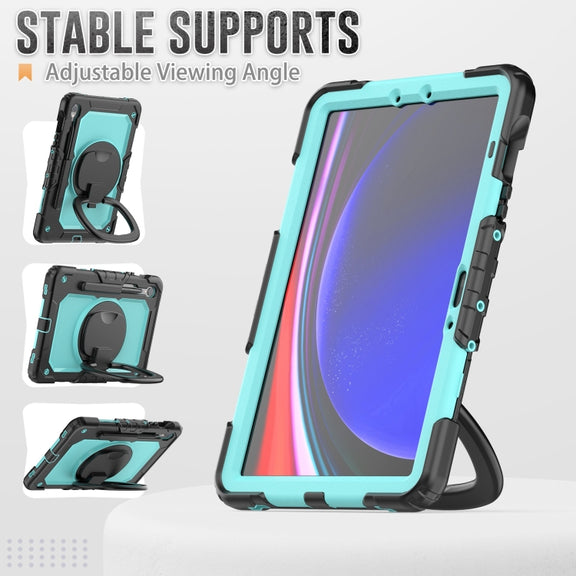 For Samsung Galaxy Tab S9 D Type Silicone Hybrid PC Tablet Case with Handle Holder(Light Blue PC)