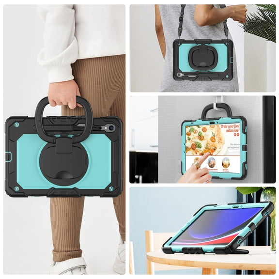 For Samsung Galaxy Tab S9 D Type Silicone Hybrid PC Tablet Case with Handle Holder(Light Blue PC)