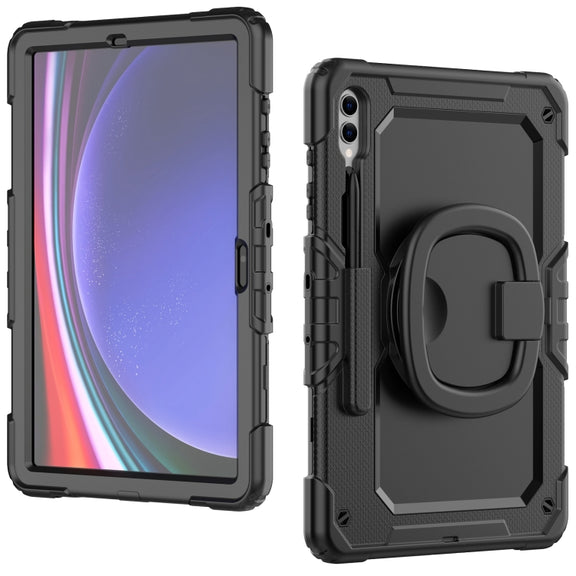 For Samsung Galaxy Tab S9+ / S10+ D Type Silicone Hybrid PC Tablet Case with Handle Holder(Black)