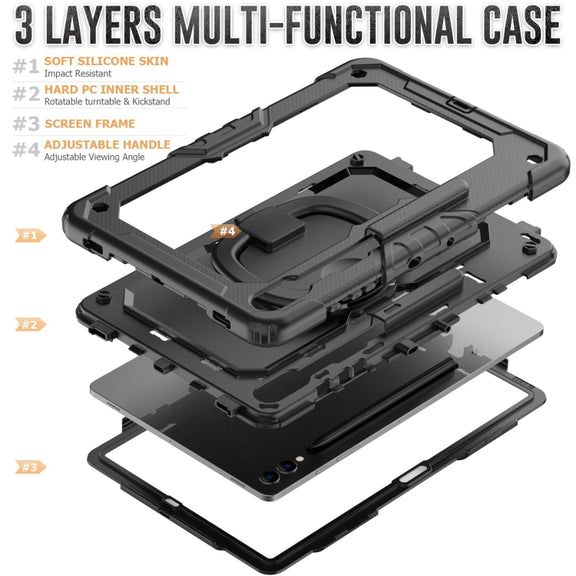 For Samsung Galaxy Tab S9+ / S10+ D Type Silicone Hybrid PC Tablet Case with Handle Holder(Black)