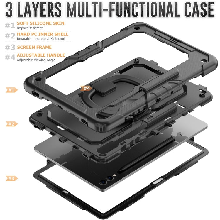 For Samsung Galaxy Tab S9+ / S10+ D Type Silicone Hybrid PC Tablet Case with Handle Holder(Black)