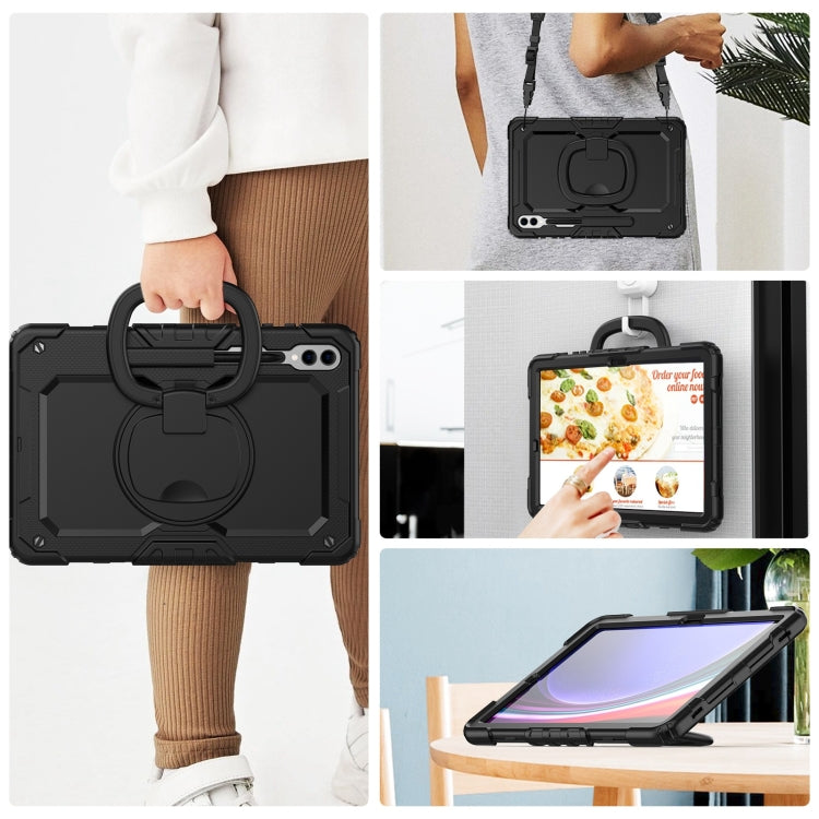 For Samsung Galaxy Tab S9+ / S10+ D Type Silicone Hybrid PC Tablet Case with Handle Holder(Black)