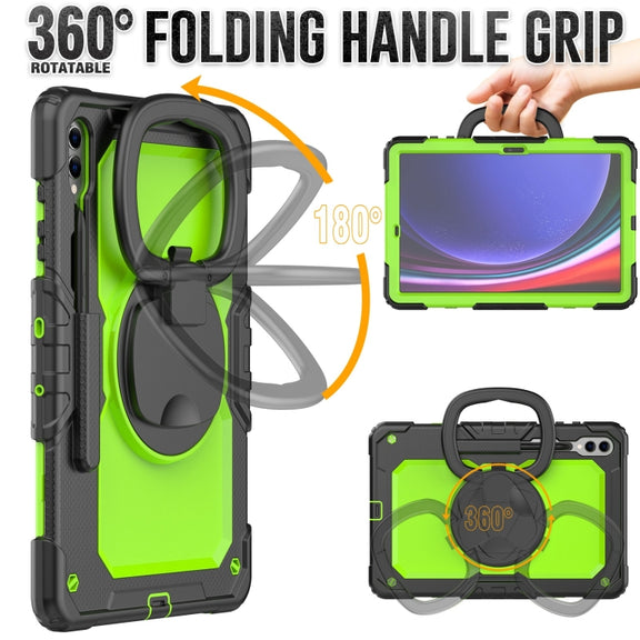 For Samsung Galaxy Tab S9+ / S10+ D Type Silicone Hybrid PC Tablet Case with Handle Holder(Yellow Green PC)