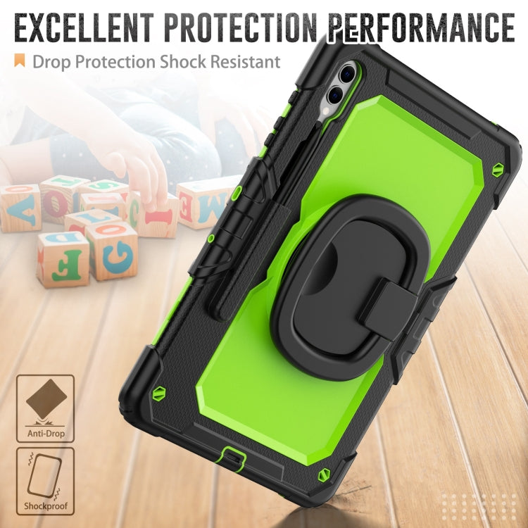 For Samsung Galaxy Tab S9+ / S10+ D Type Silicone Hybrid PC Tablet Case with Handle Holder(Yellow Green PC)