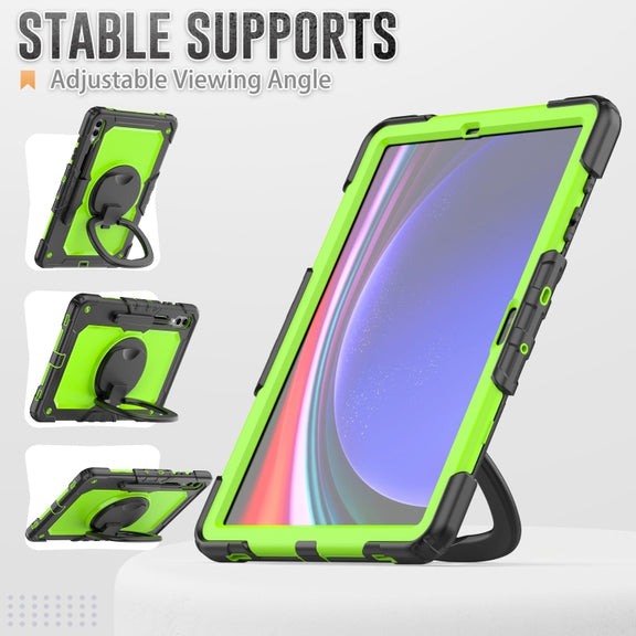 For Samsung Galaxy Tab S9+ / S10+ D Type Silicone Hybrid PC Tablet Case with Handle Holder(Yellow Green PC)