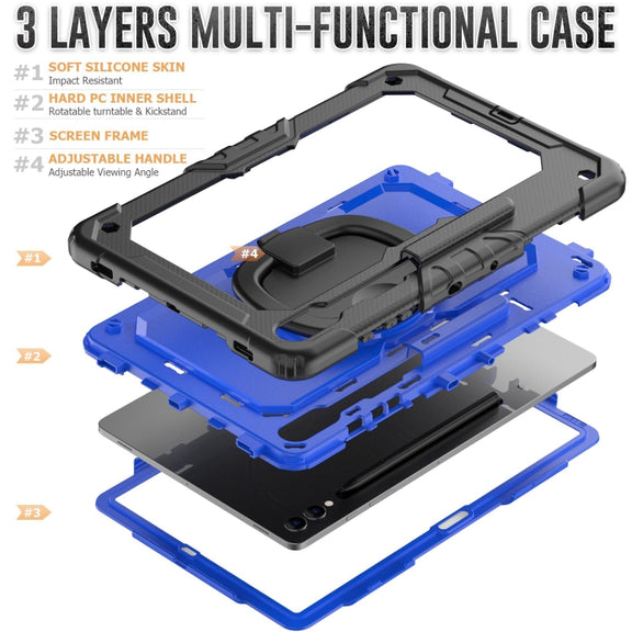For Samsung Galaxy Tab S9+ / S10+ D Type Silicone Hybrid PC Tablet Case with Handle Holder(Blue PC)