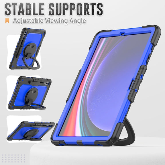 For Samsung Galaxy Tab S9+ / S10+ D Type Silicone Hybrid PC Tablet Case with Handle Holder(Blue PC)