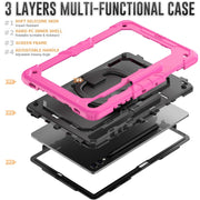 For Samsung Galaxy Tab S9+ / S10+ D Type Silicone Hybrid PC Tablet Case with Handle Holder(Rose Red)