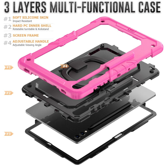 For Samsung Galaxy Tab S9+ / S10+ D Type Silicone Hybrid PC Tablet Case with Handle Holder(Rose Red)