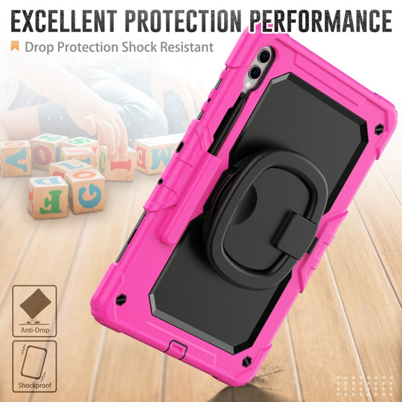 For Samsung Galaxy Tab S9+ / S10+ D Type Silicone Hybrid PC Tablet Case with Handle Holder(Rose Red)