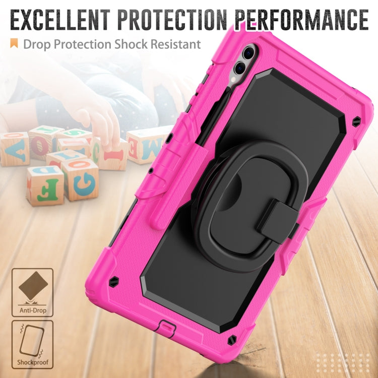 For Samsung Galaxy Tab S9+ / S10+ D Type Silicone Hybrid PC Tablet Case with Handle Holder(Rose Red)
