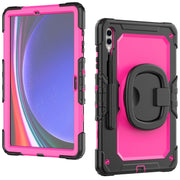 For Samsung Galaxy Tab S9+ / S10+ D Type Silicone Hybrid PC Tablet Case with Handle Holder(Rose Red PC)