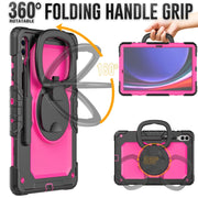 For Samsung Galaxy Tab S9+ / S10+ D Type Silicone Hybrid PC Tablet Case with Handle Holder(Rose Red PC)
