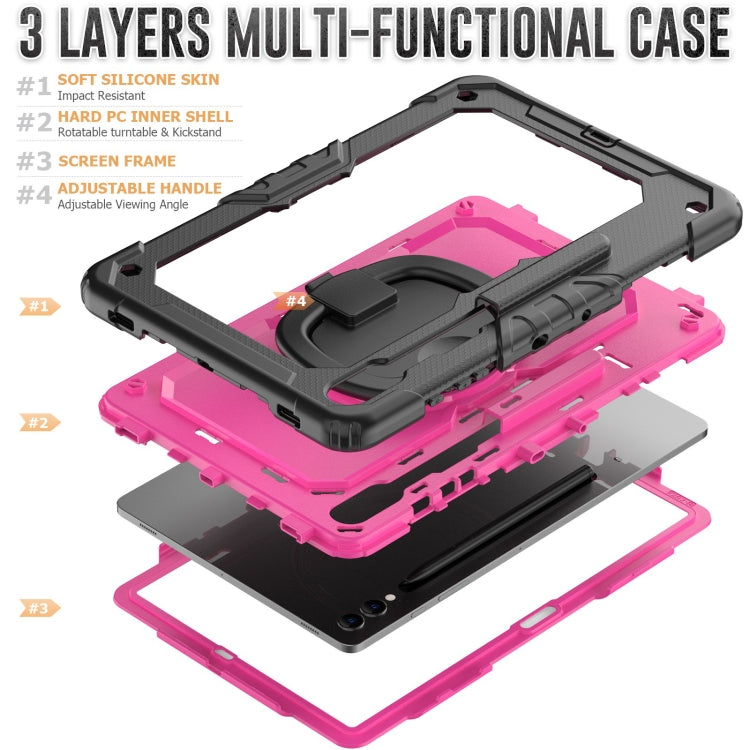 For Samsung Galaxy Tab S9+ / S10+ D Type Silicone Hybrid PC Tablet Case with Handle Holder(Rose Red PC)