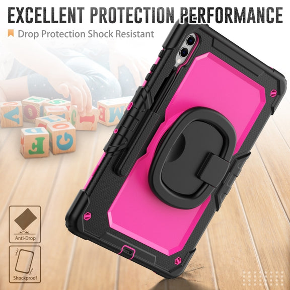 For Samsung Galaxy Tab S9+ / S10+ D Type Silicone Hybrid PC Tablet Case with Handle Holder(Rose Red PC)