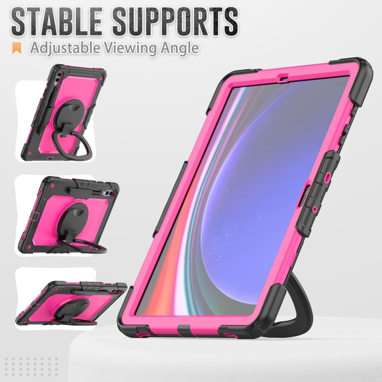 For Samsung Galaxy Tab S9+ / S10+ D Type Silicone Hybrid PC Tablet Case with Handle Holder(Rose Red PC)