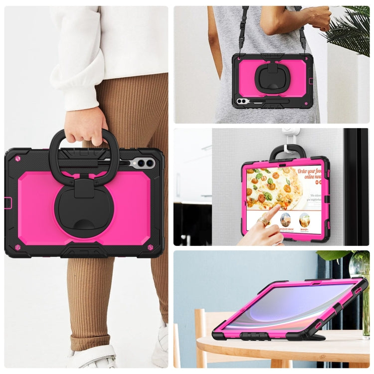 For Samsung Galaxy Tab S9+ / S10+ D Type Silicone Hybrid PC Tablet Case with Handle Holder(Rose Red PC)