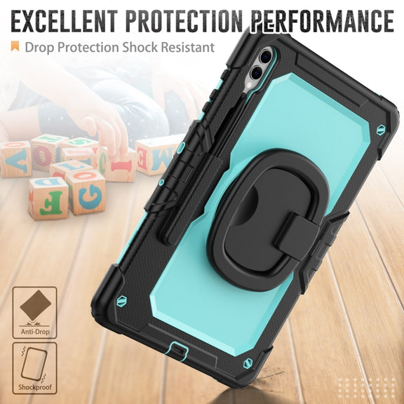For Samsung Galaxy Tab S9+ / S10+ D Type Silicone Hybrid PC Tablet Case with Handle Holder(Light Blue PC)