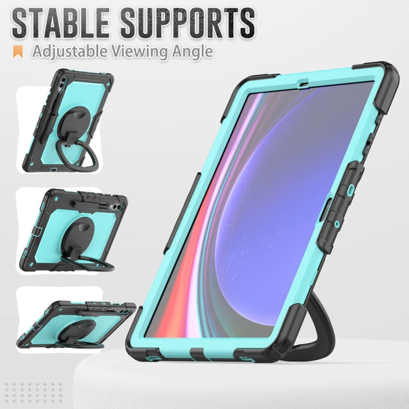 For Samsung Galaxy Tab S9+ / S10+ D Type Silicone Hybrid PC Tablet Case with Handle Holder(Light Blue PC)