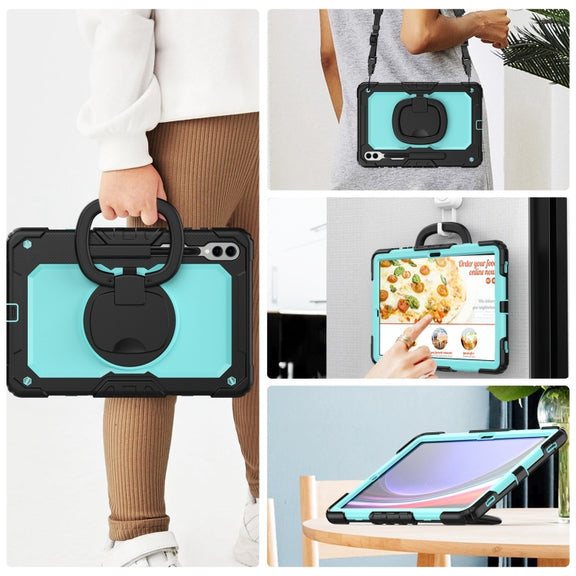 For Samsung Galaxy Tab S9+ / S10+ D Type Silicone Hybrid PC Tablet Case with Handle Holder(Light Blue PC)